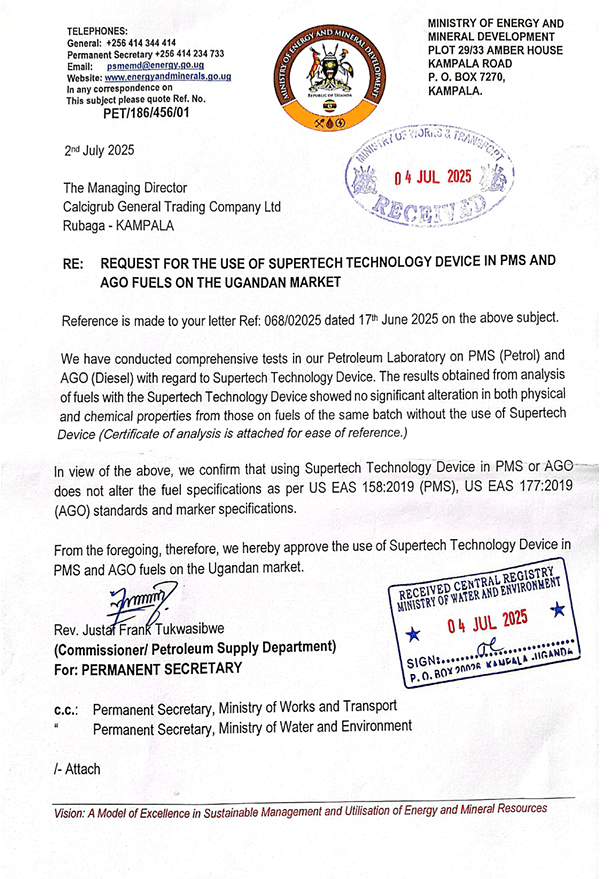 Uganda Energy Ministry Approval